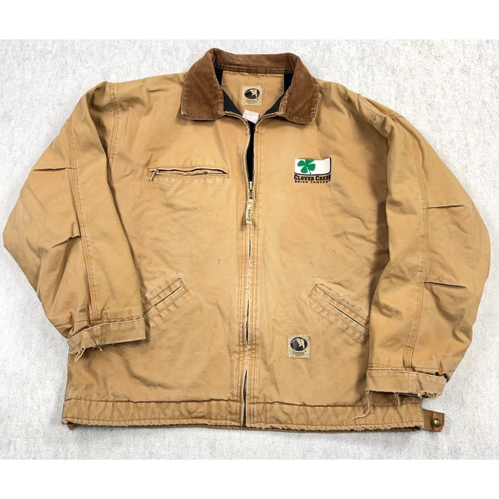 Vintage Berne Jacket Men XL Brown Duck Canvas Corduroy Collar Detroit Distressed